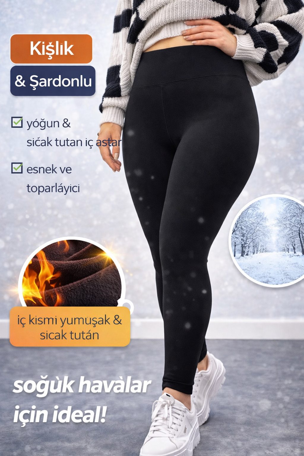 Kışlık Şardonlu Yüksek Bel Toparlayıcı Spor Tayt