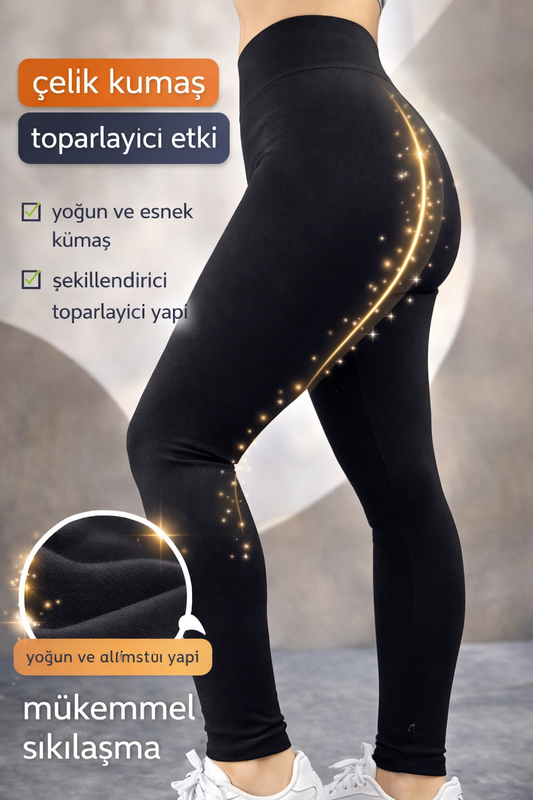 Extra Yüksek Bel Çelik Kumaş Toparlayıcı Tayt