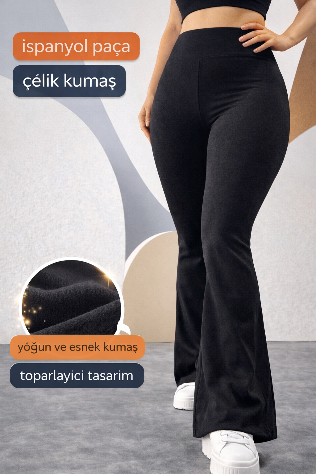 Yüksek Bel İspanyol Paça Çelik Kumaş Toparlayıcı Tayt