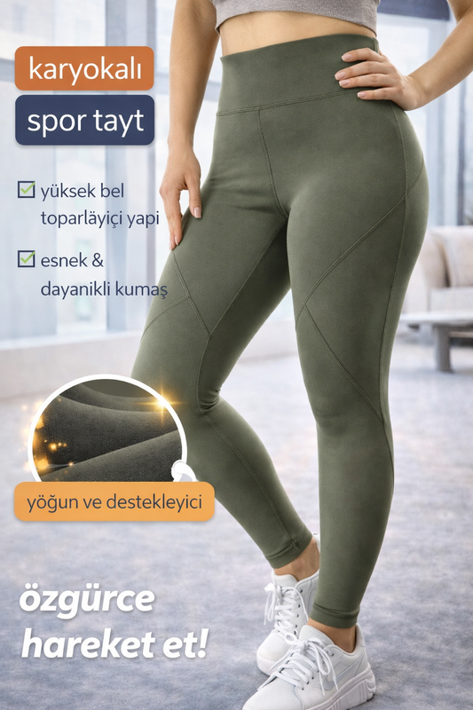 Karyokalı Yüksek Bel Toparlayıcı Spor Tayt