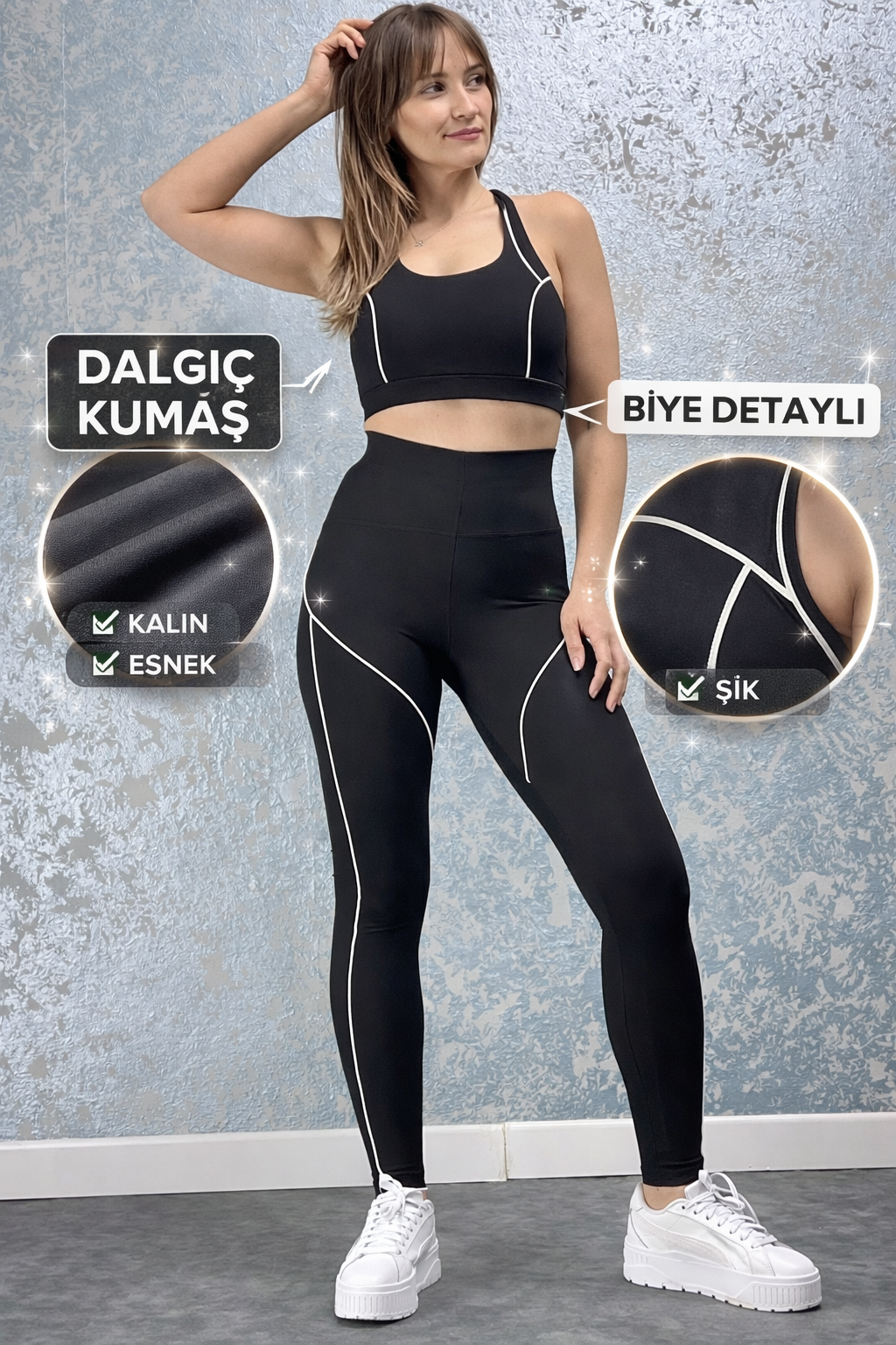 Biye Detaylı Dalgıç Kumaş Toparlayıcı Spor Tayt (Kopya)