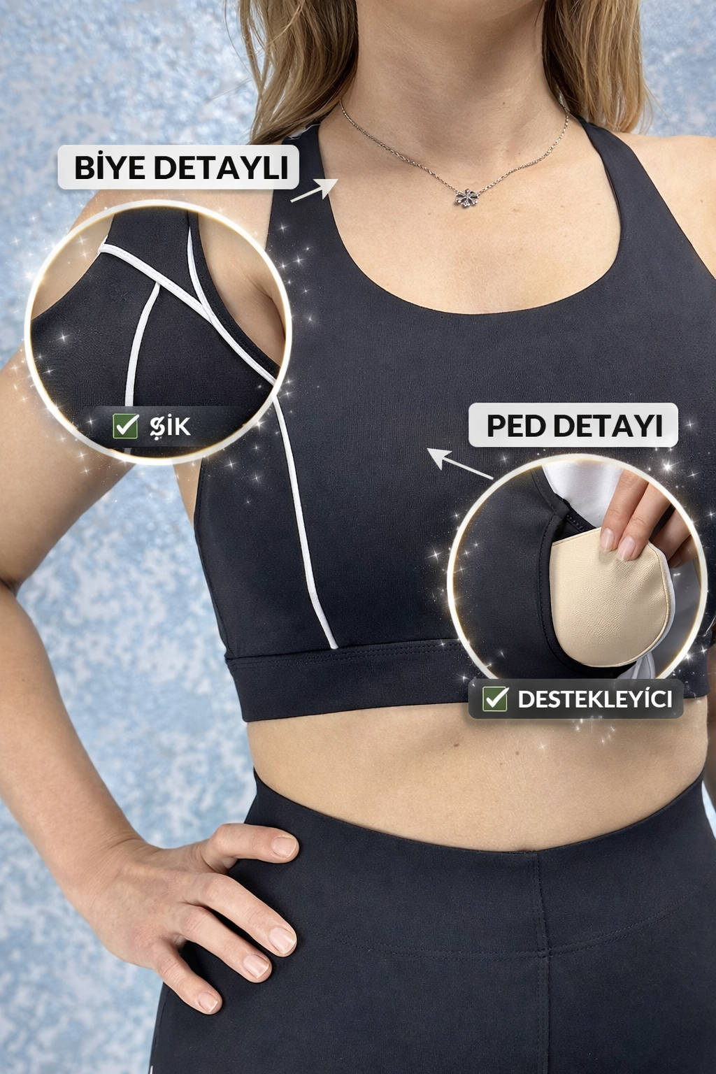 Biye Detaylı İçi Pedli Dalgıç Kumaş Spor Üst (Kopya)