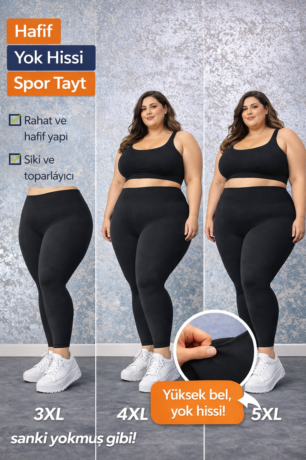 Yüksek Bel Toparlayıcı Lacivert Spor Tayt – Esnek Düz Kumaş, Yok Hissi Konfor(3XL-4XL-5XL)